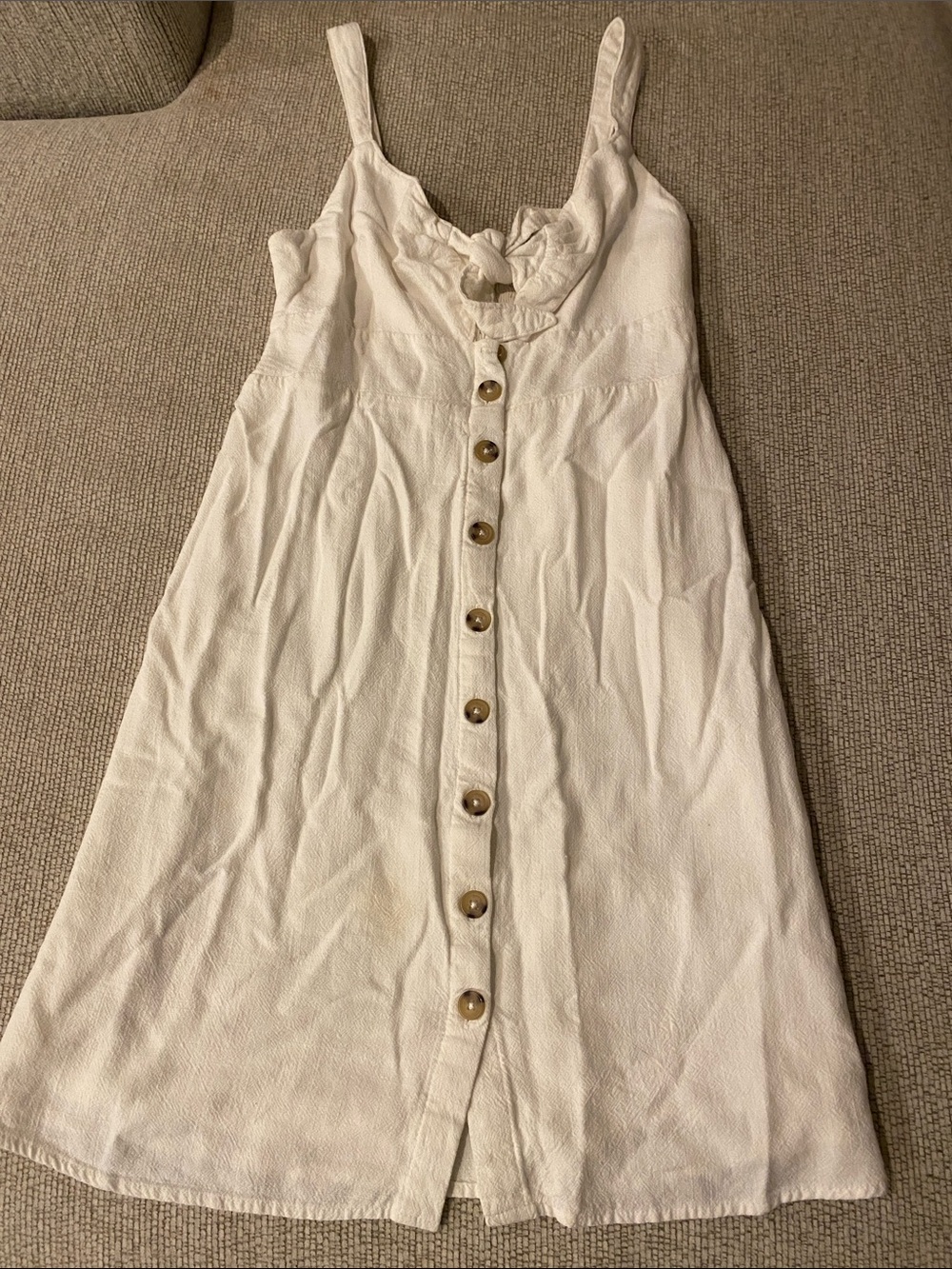 Womens Cream Button-Front Sundress with Bow Detail